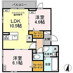 セレスティア千住元町 3階2LDKの間取り