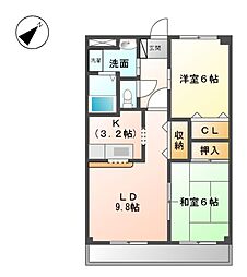 愛知高速東部丘陵線 はなみずき通駅 徒歩4分の賃貸マンション 2階2LDKの間取り