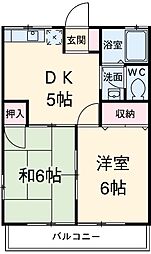 天神ハイツ 2階2DKの間取り