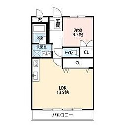 JR東海道本線 西岐阜駅 徒歩18分の賃貸マンション 2階1LDKの間取り