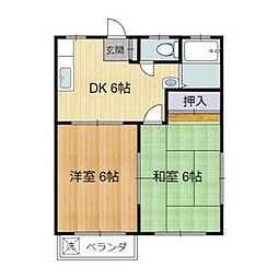 京王相模原線 京王多摩川駅 徒歩7分の賃貸アパート 2階2DKの間取り