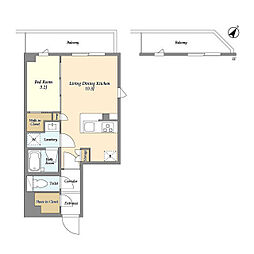 東急多摩川線 鵜の木駅 徒歩9分の賃貸マンション 1階1LDKの間取り