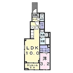 ヴィラージュ狭山祇園Ａ 1階1LDKの間取り