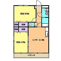 JR東海道本線 沼津駅 徒歩20分の賃貸マンション 2階2LDKの間取り
