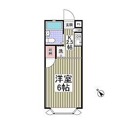 プランドール和光B棟 1階1Kの間取り