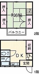 杉崎アパート 1階1DKの間取り