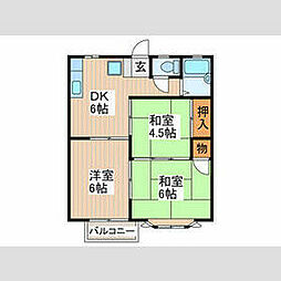 京王高尾線 めじろ台駅 徒歩12分の賃貸アパート 2階3DKの間取り