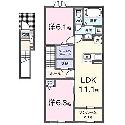 プレミール鶴賀 2階2LDKの間取り