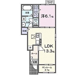 フリーデンハイム潮崎　II 1階1LDKの間取り
