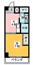 西日置マンション 4階1DKの間取り