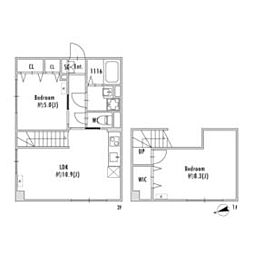 京王井の頭線 池ノ上駅 徒歩7分の賃貸マンション 2階2LDKの間取り