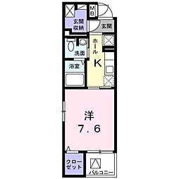 ラシュレ 3階1Kの間取り