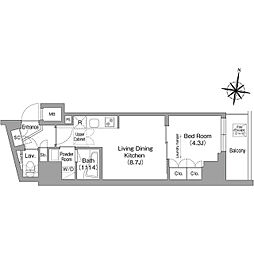 京急本線 新馬場駅 徒歩2分の賃貸マンション 16階1LDKの間取り
