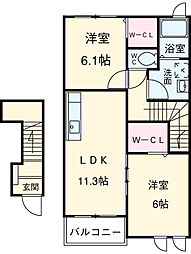フィオーレ　I 2階2LDKの間取り