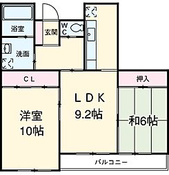タウン唐山Ｆ棟 3階2LDKの間取り