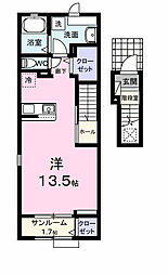 グリーンヒルズＡ 2階ワンルームの間取り