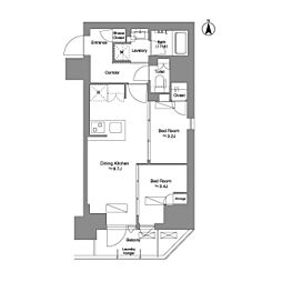 都営大江戸線 新御徒町駅 徒歩3分の賃貸マンション 14階2DKの間取り