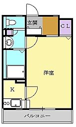 ニューエレガント東山 2階1Kの間取り