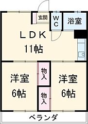 大村マンション 2階2LDKの間取り
