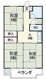 陽山ハイツ 3階3Kの間取り