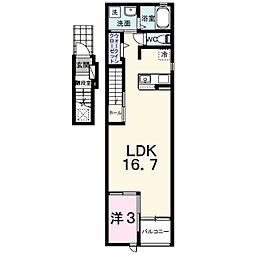 ウッド　ウィル 2階1LDKの間取り