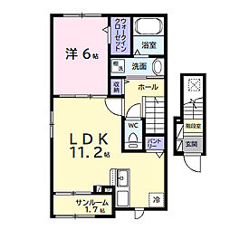 ヒカルサ市原姉ヶ崎サウス 2階1LDKの間取り
