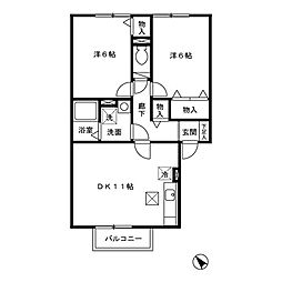 ハイツマールコリーナ 1階2DKの間取り