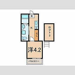 京急本線 戸部駅 徒歩10分の賃貸アパート 3階1Kの間取り