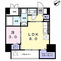 ラ・フュンフ 8階1LDKの間取り