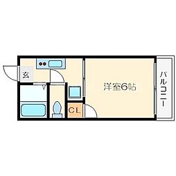 アマギハイム 1階1Kの間取り