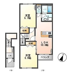 シェルローザ 2階2LDKの間取り