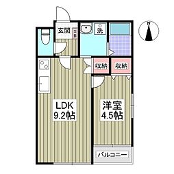 JR両毛線 伊勢崎駅 バス9分 宮子町下車 徒歩7分の賃貸アパート 1階1LDKの間取り