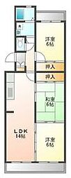 JR香椎線 土井駅 徒歩9分の賃貸マンション 4階3LDKの間取り