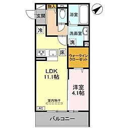 湘南新宿ライン高海 前橋駅 徒歩12分の賃貸アパート 1階1LDKの間取り