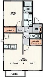 ラ・カージェ　Ｂ棟 2階1LDKの間取り