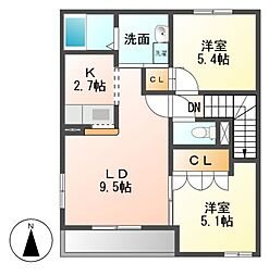 カーサドマーニ 2LDKの間取図画像