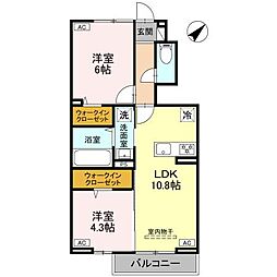 JR両毛線 駒形駅 徒歩25分の賃貸アパート 1階2LDKの間取り