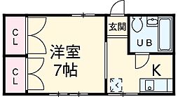 サンライフＳ 1階ワンルームの間取り