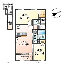 ヴェール 2階2LDKの間取り