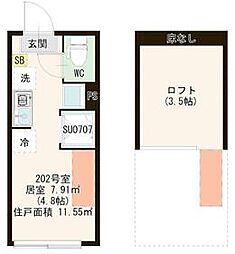 Ｅｍｉｎｅｎｃｅ　I 2階ワンルームの間取り