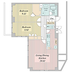 都営浅草線 泉岳寺駅 徒歩5分の賃貸マンション 6階2LDKの間取り