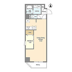 日暮里舎人ライナー 谷在家駅 徒歩5分の賃貸マンション 7階1LDKの間取り