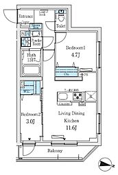 東京メトロ丸ノ内線 中野富士見町駅 徒歩4分の賃貸マンション 3階2LDKの間取り