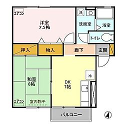 グリーンシャトル　Ｄ 2階2DKの間取り