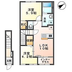 木更津市高柳新築アパート 2階2LDKの間取り