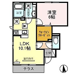 スカイヴィラ豊中 1階1LDKの間取り