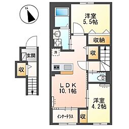 JR中央線 立川駅 バス39分 長円寺前下車 徒歩2分の賃貸アパート 2階2LDKの間取り