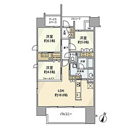 プラウド北浦和 9階3LDKの間取り