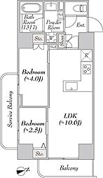 東京メトロ銀座線 田原町駅 徒歩5分の賃貸マンション 11階2LDKの間取り