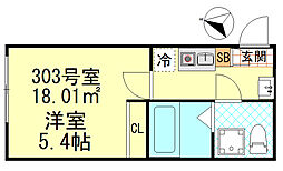 CK四ツ木 303 3階1Kの間取り